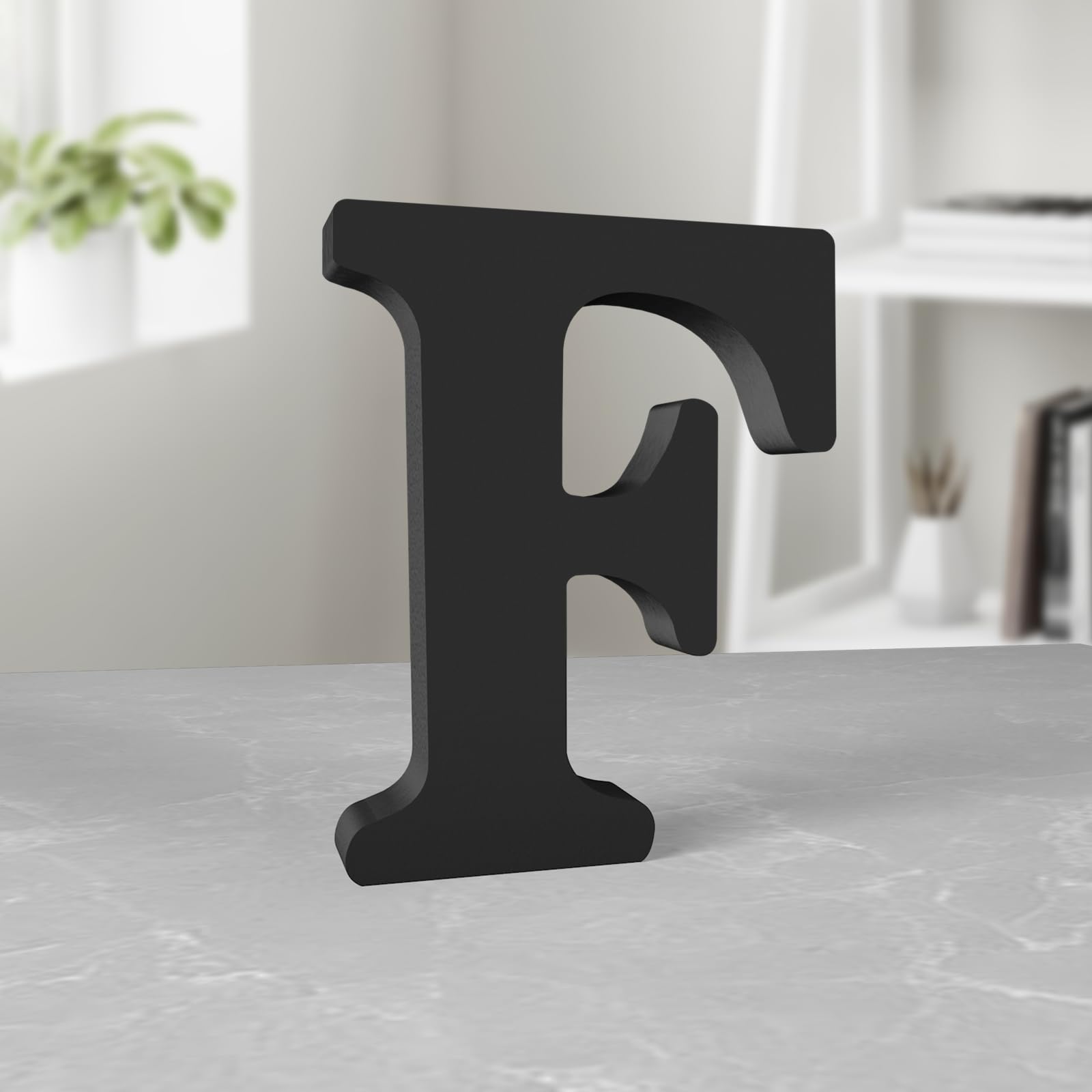 Aruatu 6 Inch Black Wood Letters for Wall Decor - Unfinished Decorative Standing Letter Slices for Sign Board Decoration, Craft, Home Party Projects (F)