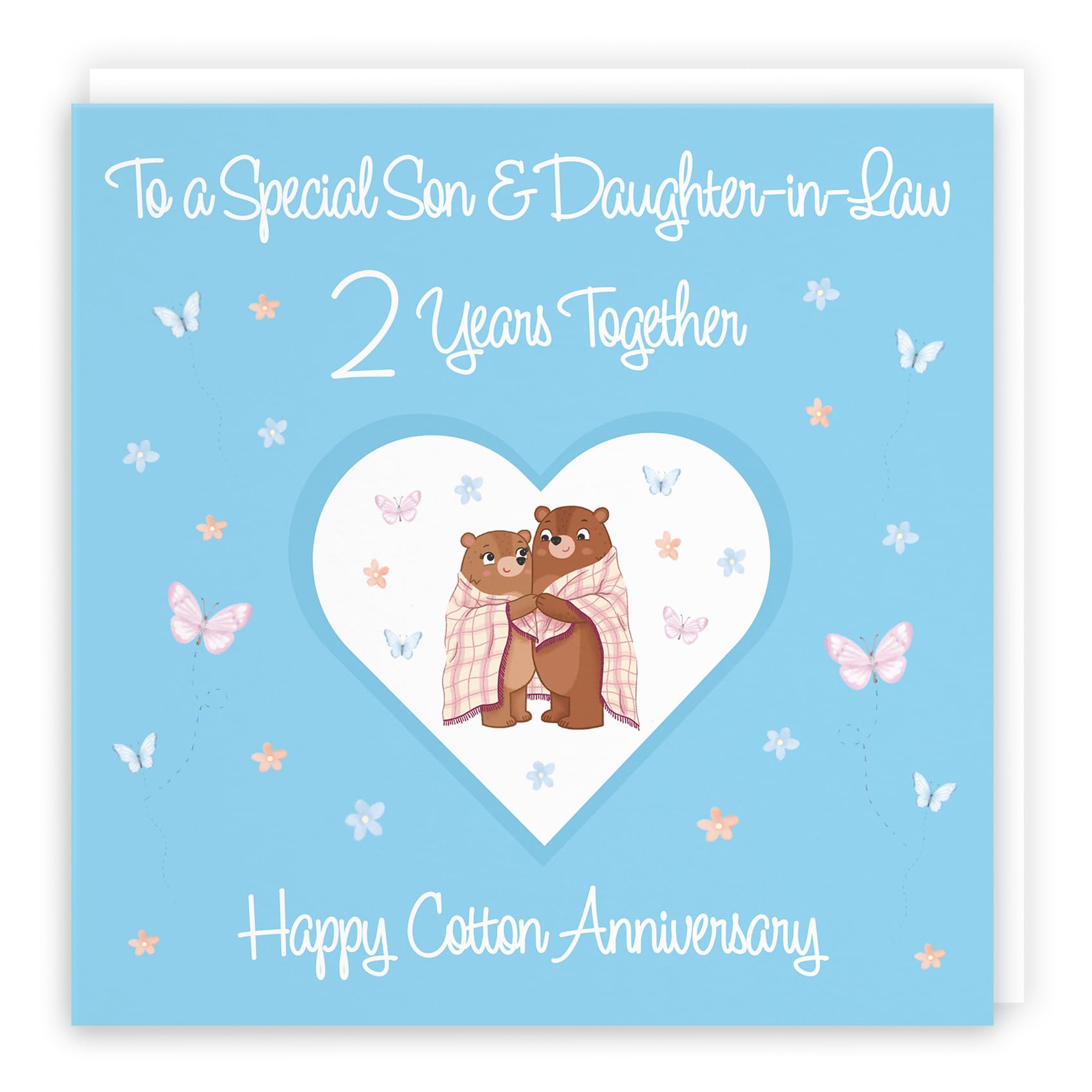 Hunts England - Large Son & Daughter-in-Law 2nd Anniversary Card - 2 Years - Cotton Anniversary - Romantic Meadows - Fun Card - Second Anniversary Card For Son And Daughter-in-Law - 210 x 210 mm