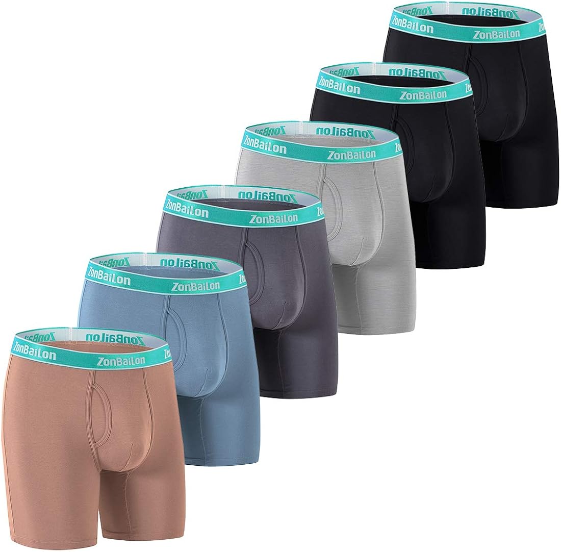 ZONBAILON Mens Boxer Briefs Open Fly Bulge Pouch Bamboo Breathable