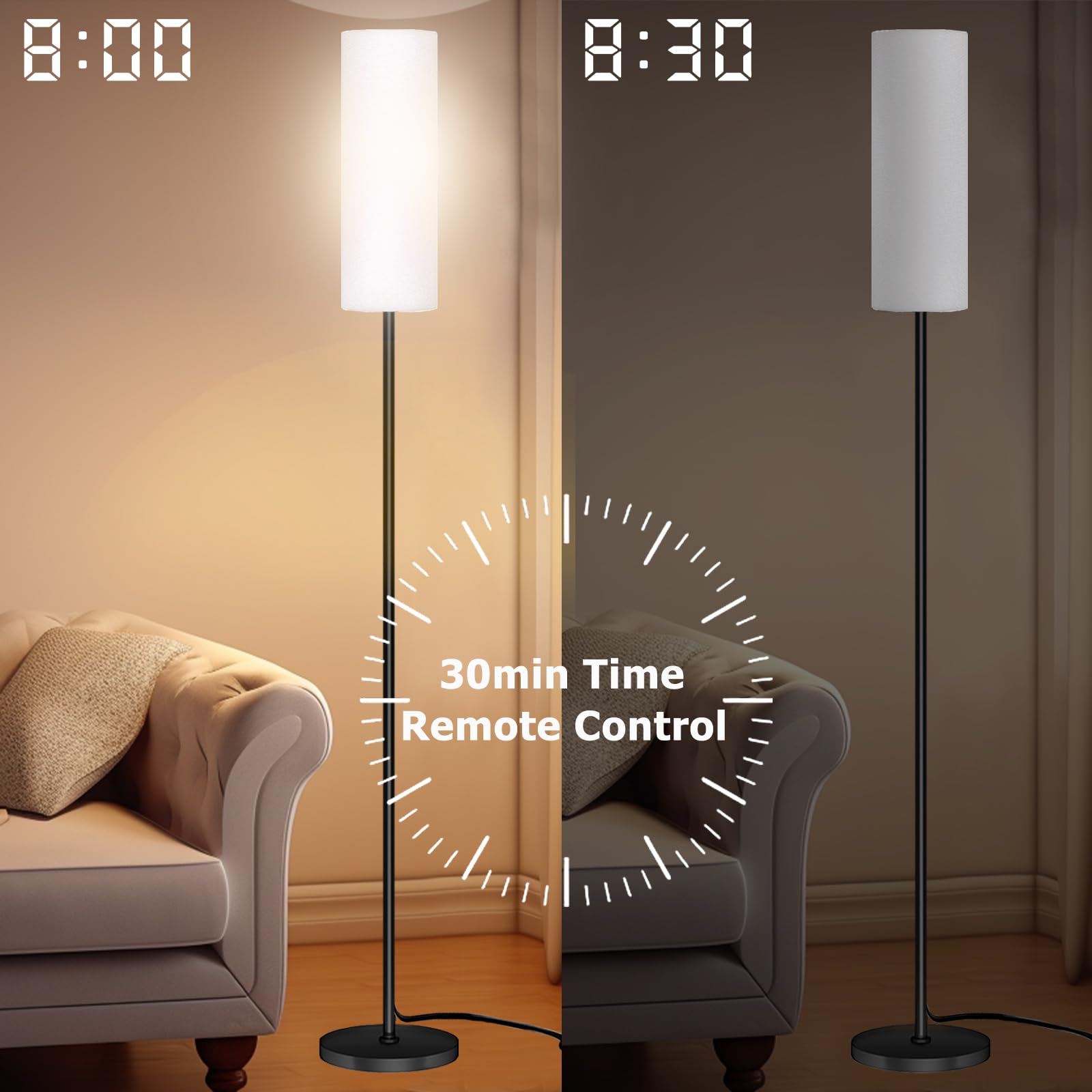 Smart LED Floor Lamp with APP Control & RGB Colors - Dimmable Standing Lamp for Living Room, Bedroom, Gaming - Remote, Timer, 9W Bulb Included, 67
