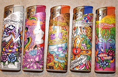 5 X Ed Hardy Lighters 5pk Refillable Brand New! 5 Great Design Group N(3
