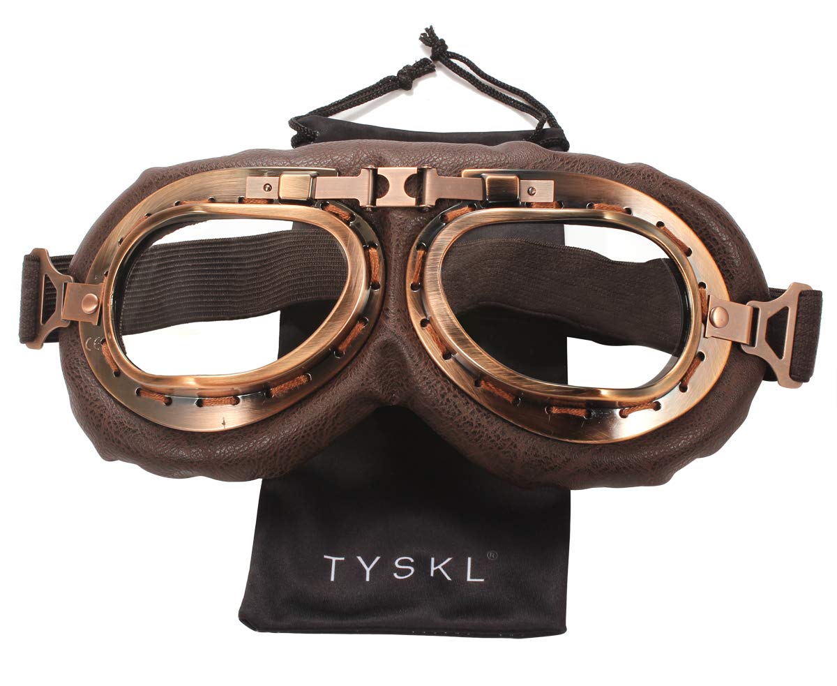 TYSKL Retro Pilot Motorcycle Goggles – Anti-Fog, UV Protection, Scratch-Resistant Lens For ATV, Dirt Bike, Motocross (Black Frame) - View #5