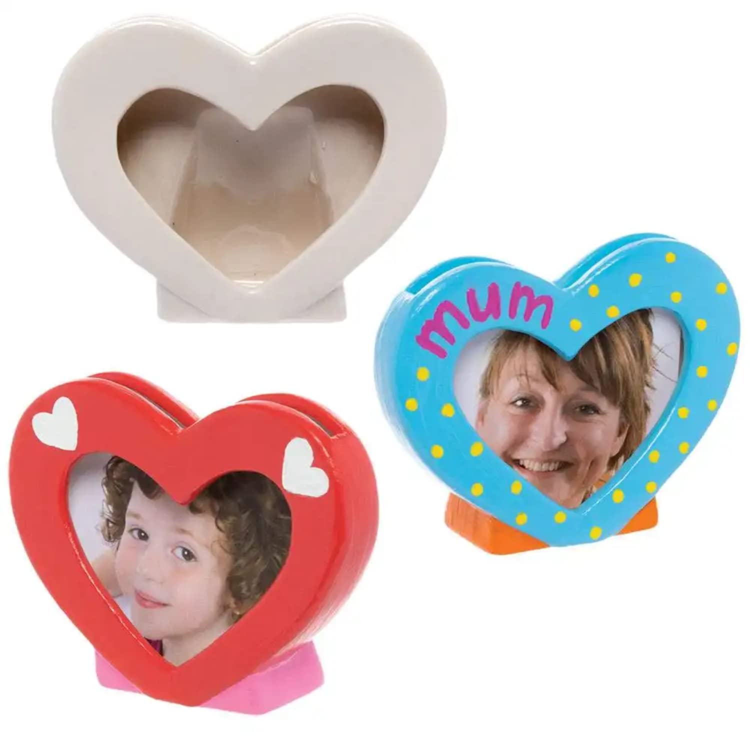 Baker Ross Heart Porcelain Photo Frames - Box of 3, Valentine Crafts for Kids (FC462), White