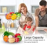 Mutool 2-Tier Fruit Basket with Banana Hanger Detachable Countertop Silver view 4