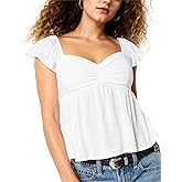 Navonta Womens Polka Dot Tank Tops Flutter Ruffle Short Sleeve Sweetheart Neck Peplum Smocked Back Babydoll Tank Top