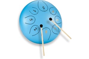 QINGSHI Steel Tongue Drum 6 Inch 8 Note Percussion Instrument Lotus Hand Pan Drum with Drum Mallets Carry Bag，musical education, gifts, mental rehabilitation and yoga meditation (Lake blue)