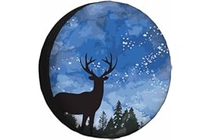 MIYASANG Deer Silhouette Spare Tire Cover Blue Star Sky Jungle Prey Animal Nature Art Weatherproof Universal Wheel Protectors Camper Tire Covers for Trailer Rv Travel(17 inch)