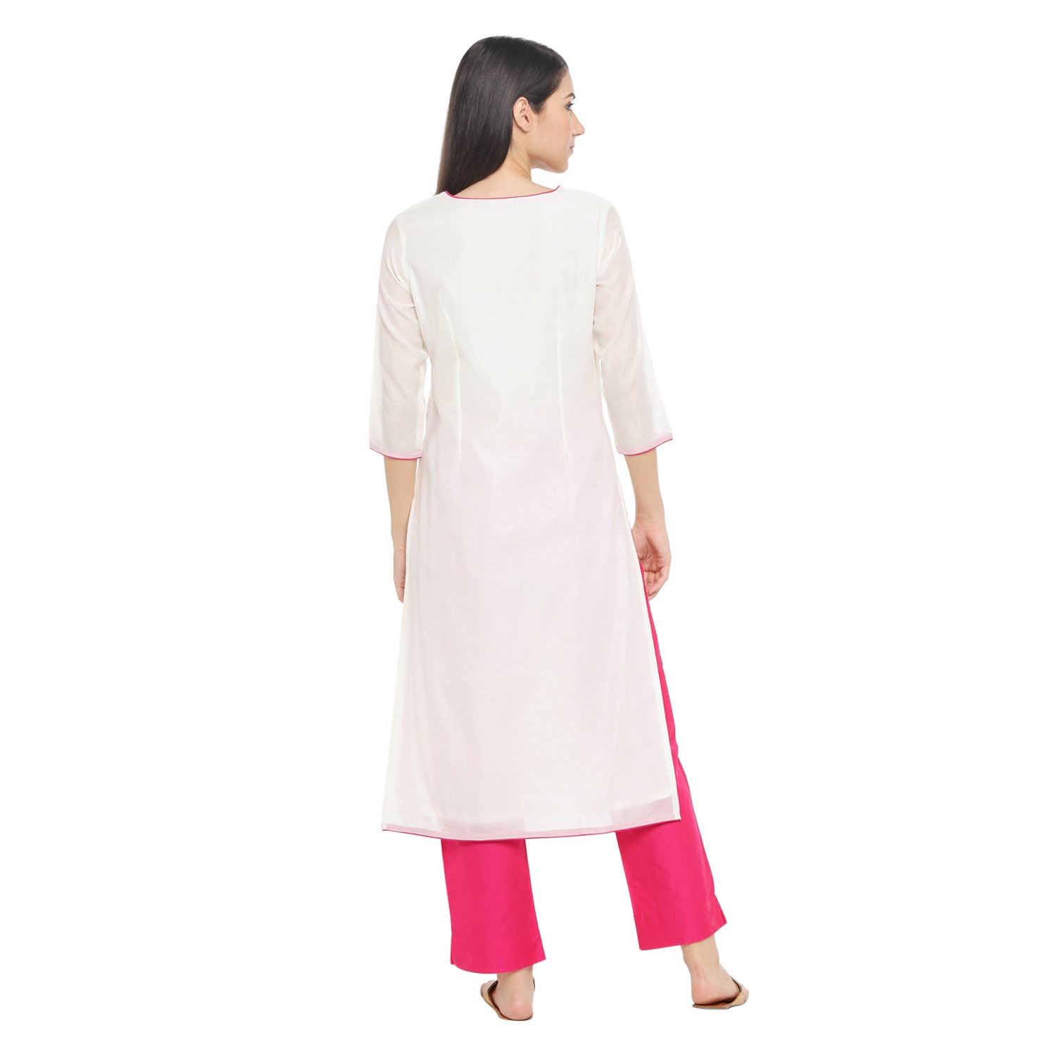 trishaa by pantaloons women's chanderi straight pant kurta set