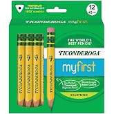Ticonderoga My First Short Triangular Wood-Cased Pencils, #2 HB Soft | With Erasers, Yellow, 12 Count, Standard Size, High Quality Eraser