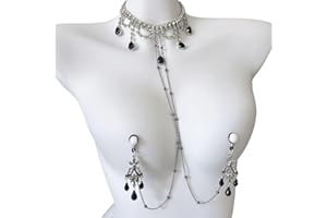 Baroque Black Swan Nipple Clamps with Chain Necklace – Adjustable Non-Piercing Clips for Beginners, Sensual Nights (Nipple Ri