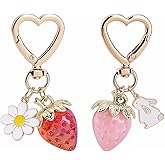 MXZJ-HYLL 2pcs Heart Strawberry Daisy Flower Keychain - Cute Bag Charms for Women, Purse & Backpack Accessories, Floral Pendant Keyring Gift (Fashion Key Chain Decor)