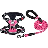 PoyPet Dog Harness and Leash Combo, Escape Proof No Pull Vest Harness, with 5 Feet Leash, Reflective Adjustable Soft Padded Pet Harness with Handle for Small to Large Dogs(Pink,M)