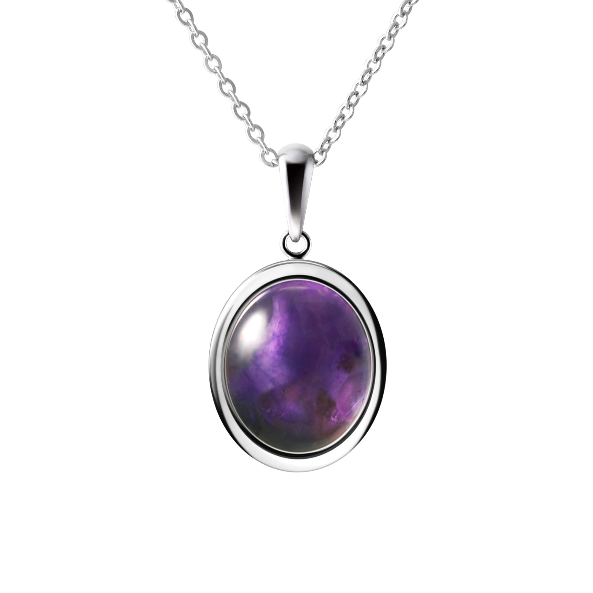 Franki Baker Oval Natural Deep Purple Amethyst Gemstone & 925 Sterling Silver Pendant Necklace. Chain length: 50cm