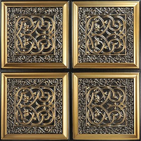 Lover S Knot Faux Tin Ceiling Tile Antique Gold 25 Pack Amazon