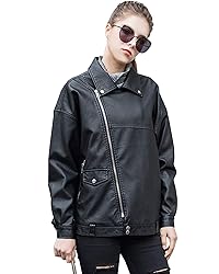LY VAREY LIN Women Faux Leather Jacket Lapel Collar
