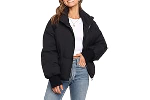 MEROKEETY Women's Winter Puffer Jacket Long Sleeve Short Warm Quilted Baggy Coats 2025 Outerwear