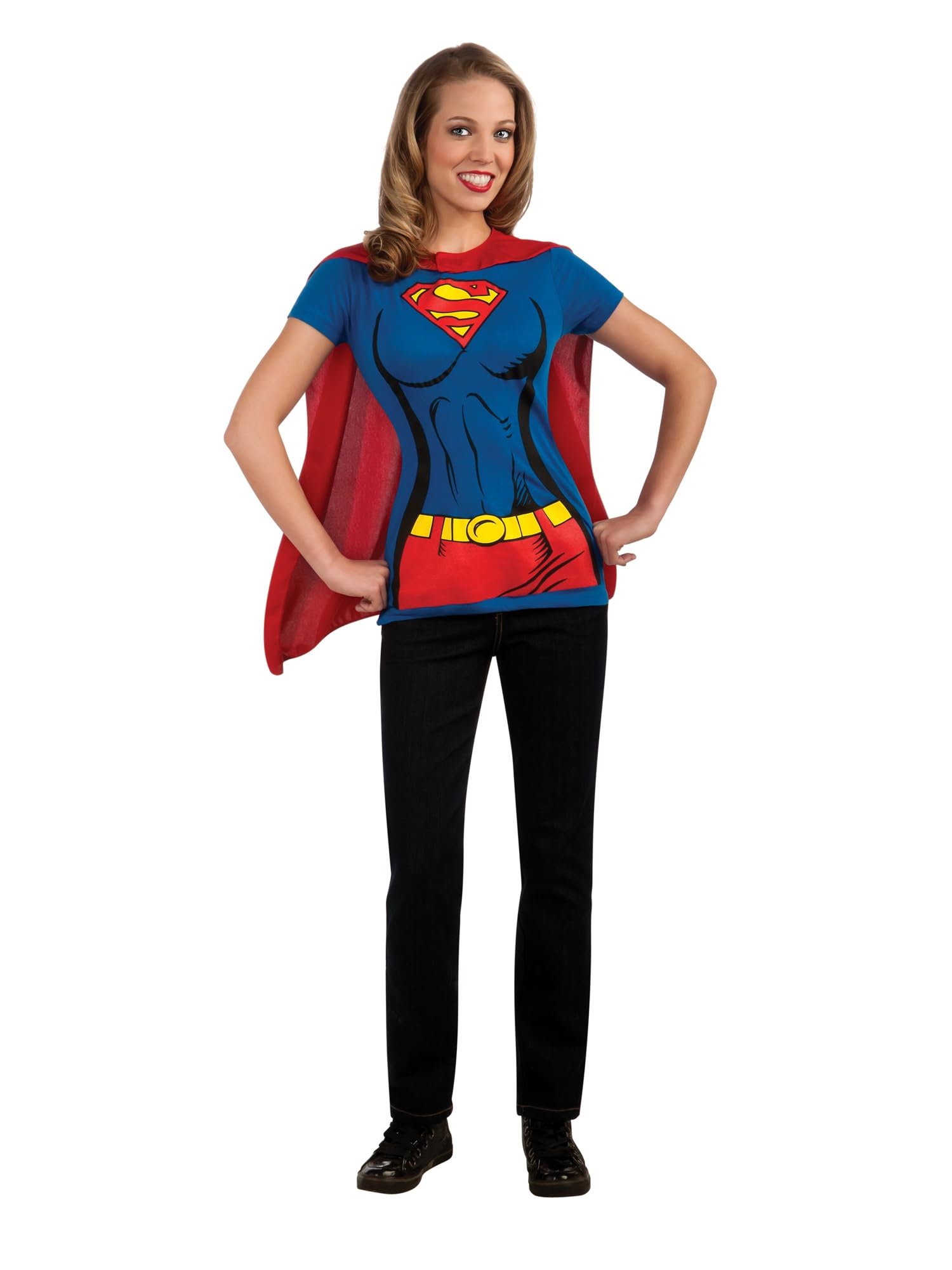 Rubies Official DC Comic Supergirl T-Shirt Set, Ladie's Instant Costume Kit - T-shirt & Attached Cape, Ladies Size Large, 14-16 Halloween