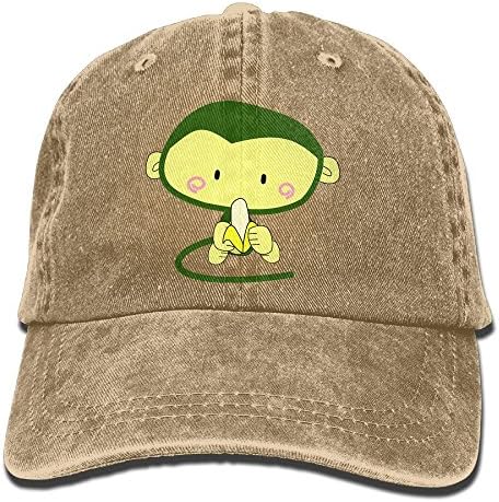 Uanqunan Cute Monkey Unisex Cotton Denim Baseball Cap Adjustable Strap Low Profile Plain Hats Natural