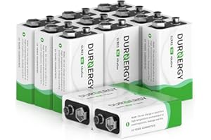 DURNERGY 9V Batteries 12 Pack, 10-Year Shelf Life, 9v Battery for Smoke Detector, 9 Volt Power Supply for Guitar Pedals, Square Batteries 9V Alkaline Batteries