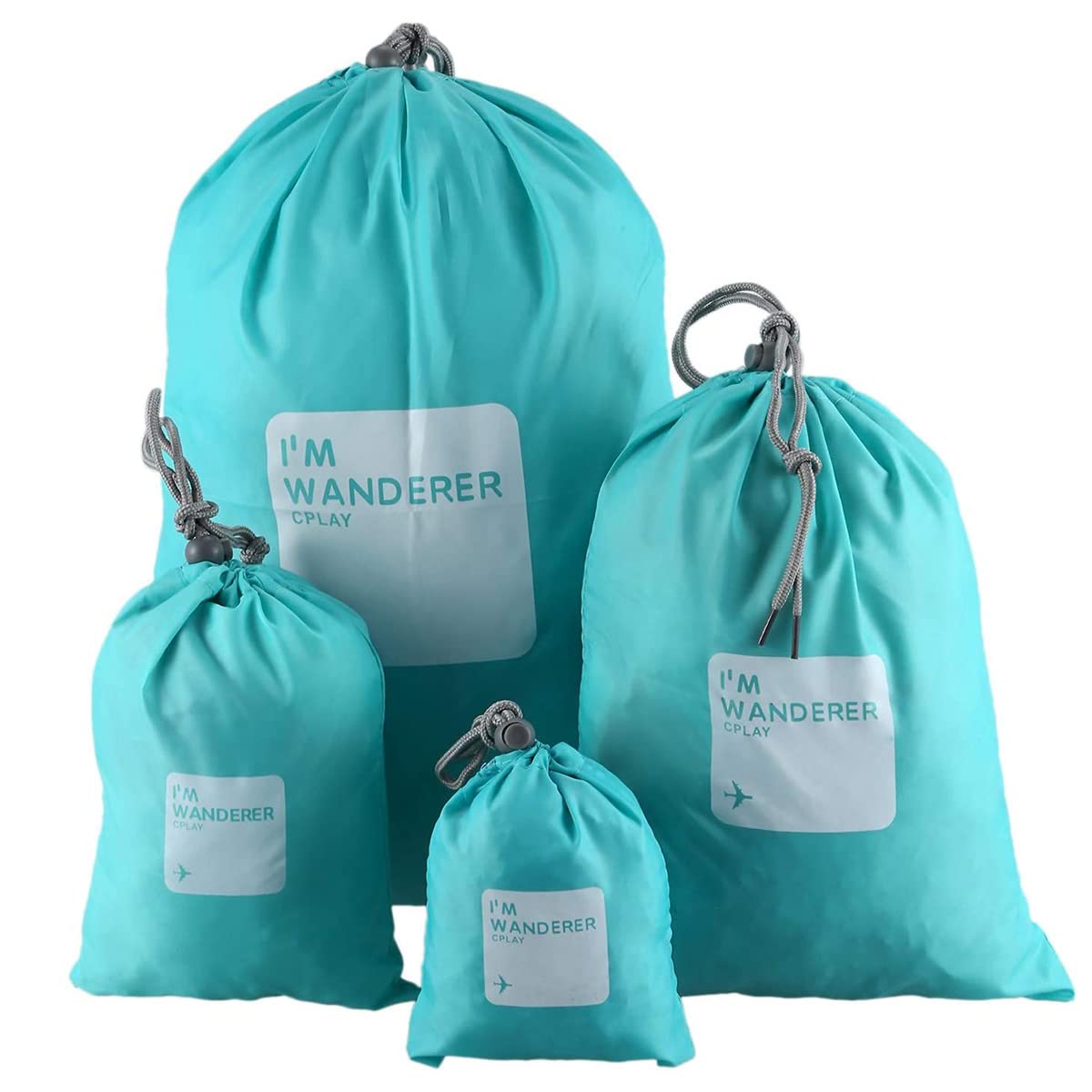 SamHeng Drawstring Waterproof Bags, 4 in 1 Nylon Folding String Sport Backpack, Portable Travel Storage Bags Clothing Shoes Organiser Dirty Sack Bag for Sports School Beach Holidays Swimming Travel