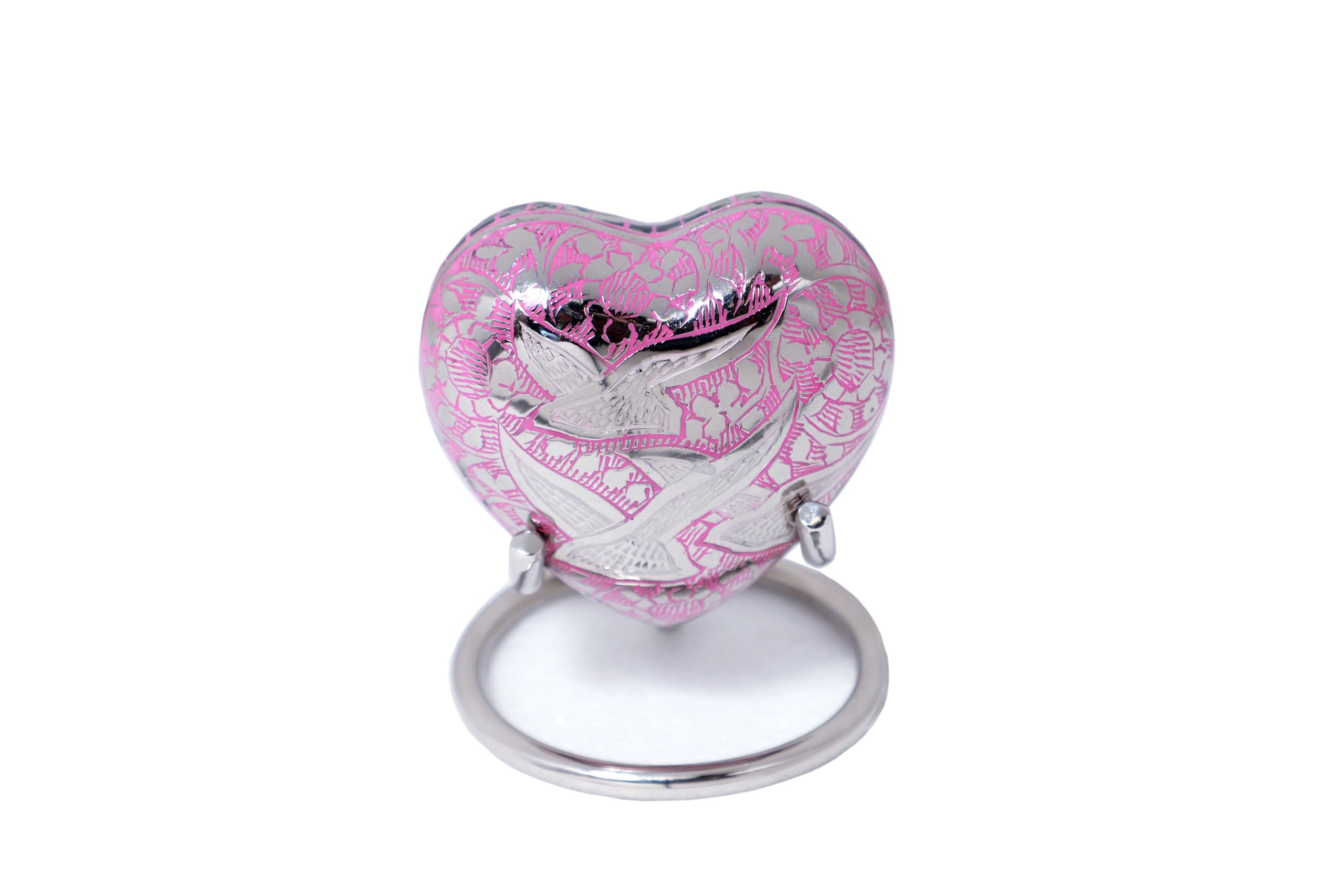 Royal Rapture Urn for Ashes Funeral Memorial Cremation Keepsake Love Urns Decorative Brass Heart with Stand (Pink Bird, 3") RHM03-16 — image 1