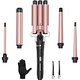 Curling Wand Set, Curling Iron Interchangeable 3 Barrel Wand Curler with Ceramic Tourmaline Professional 5 in 1 Wand Curling Iron,for Women with Curler and Waver