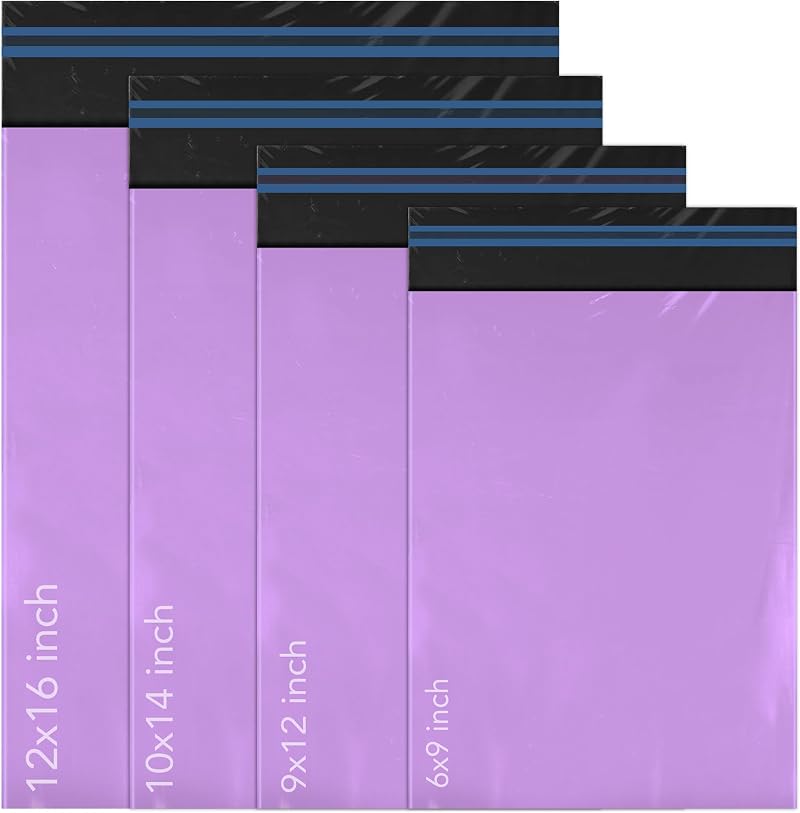 iSOUL 100 Mixed Mailing Poly Bags 6 x9 to 12 x16 Self Seal Purple