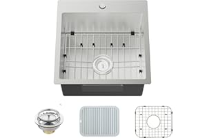 FAUENPEEY Kitchen Sink, Stainless Steel 18 x 18 Inch Drop In Bar Sink Top Mount Kitchen Sink Single Bowl Kitchen Sink Set - Sink Grid, Silicon Mat,Drain Assembly For Modern Kitchen Stylish and Functional