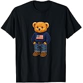 Cool American USA Teddy Bear Illustration Graphic Designs T-Shirt