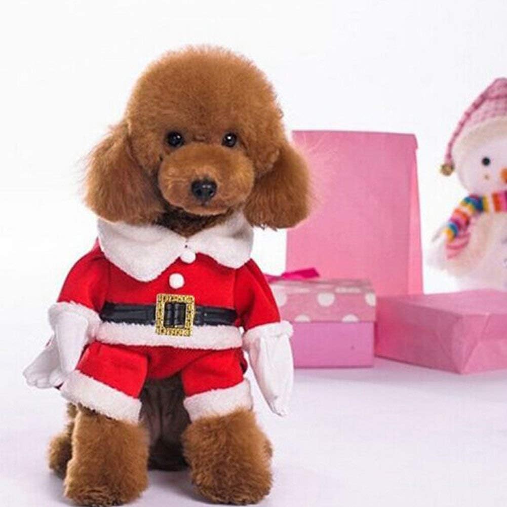 DELIFUR Pet Christmas Costume with Cap - Santa Claus Suit for Dogs & Cats - Warm Winter Xmas Costume (Red, M) - Image 5