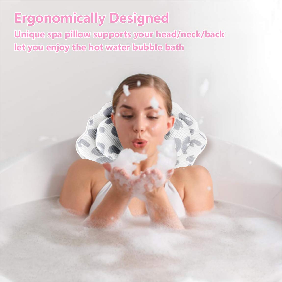 MoKasi Bath Pillow Tub Pillow - Thicker Bathtub Cushion for Head/Shoulder/Neck/Back Support, Ergonomic Jacuzzi Pillow Spa Relaxation Accessories 3D Air Mesh Headrest with Strong Suction Cup & Hook : Beauty