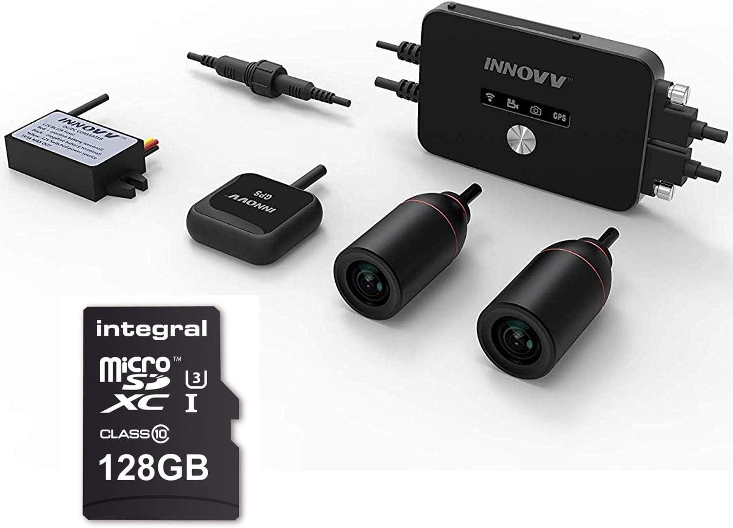 INNOVV K2 + 128gb 2020 Edition Motorcycle Dual Lens Front and Rear Back Fitted Motorbike Camera. Dash Cam. Loop Record. Parking Mode. Auto On/Off. Wifi App