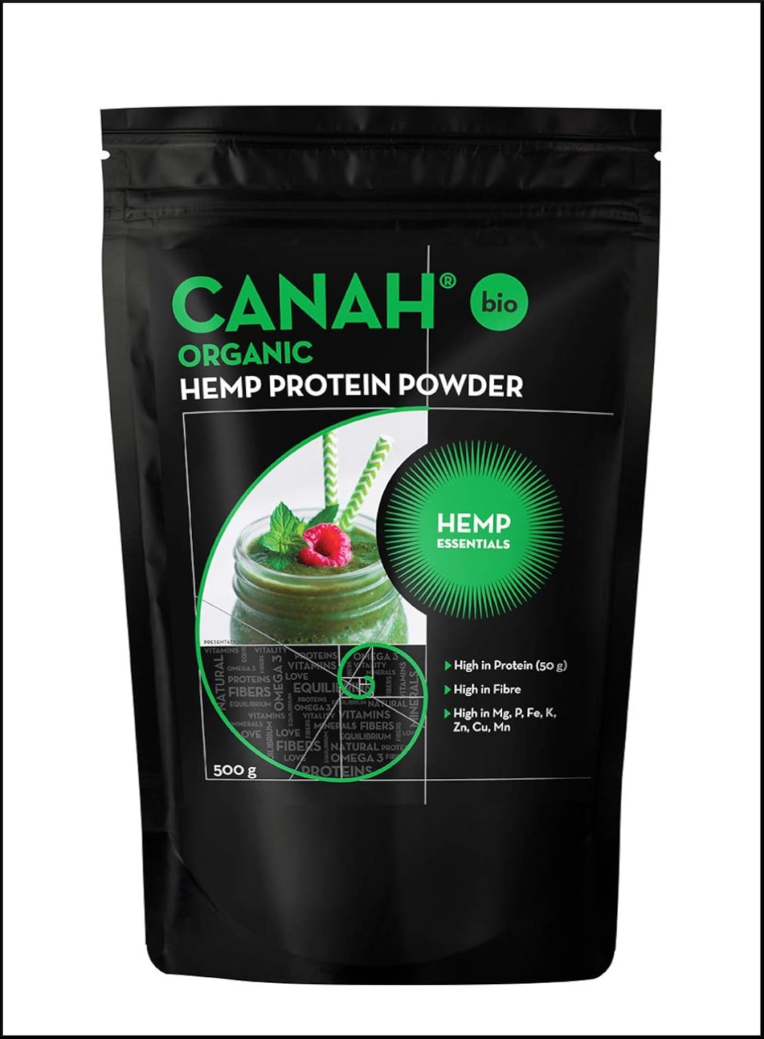 Canah® Organic Hemp Protein Powder 500 g Vegan, High in Protein, Fibre, Omega 3 & Omega 6, Amino Acids, Vitamins and Minerals - Image 3