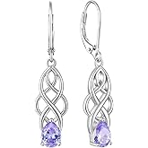 Vesitim Celtic Knot Earrings for Women Sterling Silver Dangle Drop Birthstone Jewelry