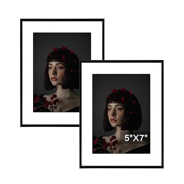 IZIDDO 5X7 BLACK PICTURE FRAMES WITH MAT, WHITE...