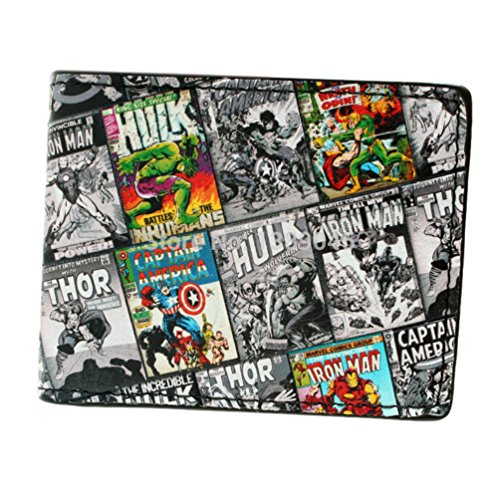 Marvel Comics Retro Comic Cover Faux Leather Bifold Men's/Boys Wallet with Gift Box