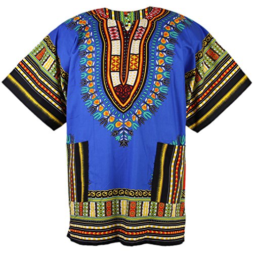African Dashiki Mexican Poncho Hippie Tribal Ethic Boho Shirt Blue ad07s2