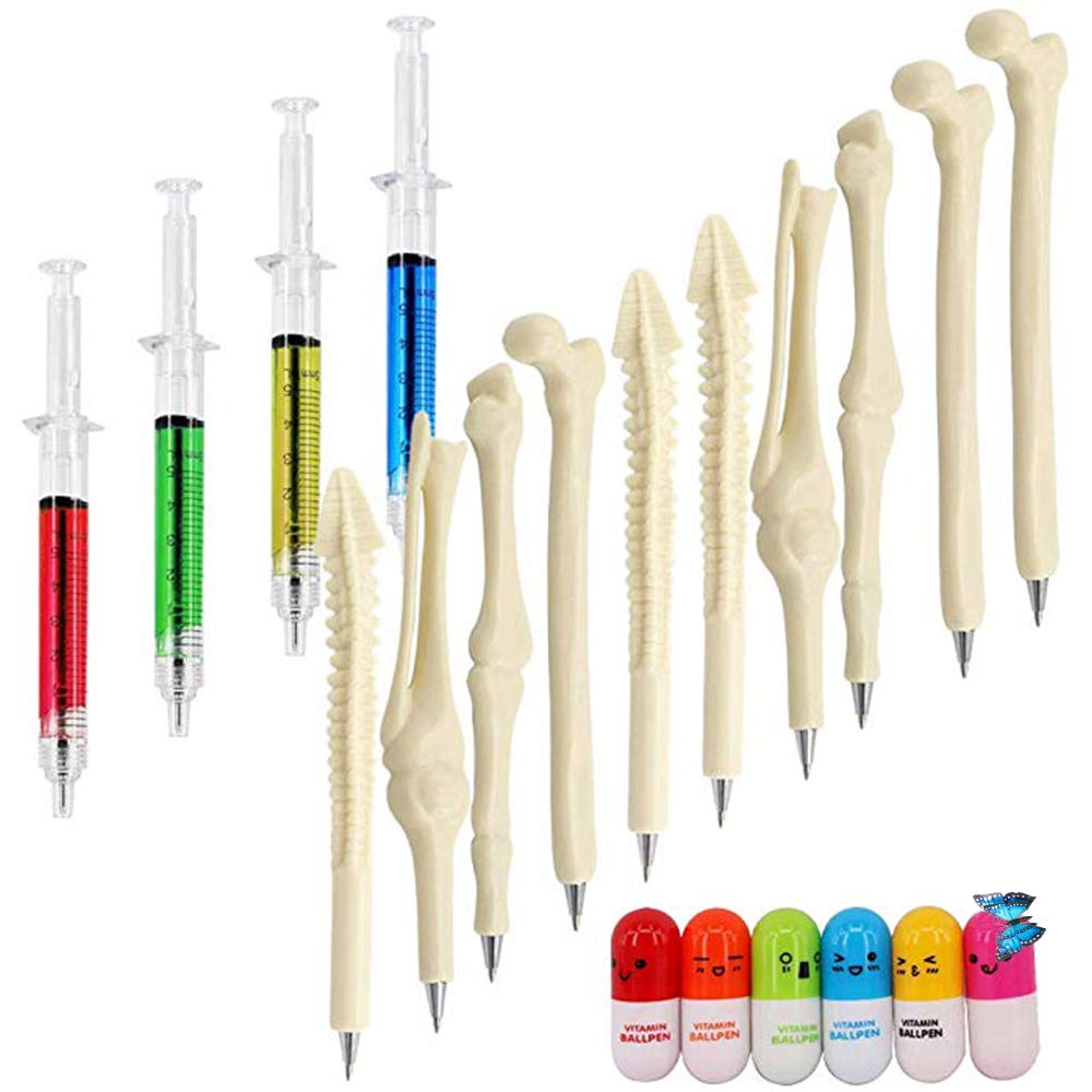 Photo 1 of SunAngel 4 Syringe Pens+6 Pill Pens&Capsule Pens+10 Bone Design Ballpoint Pens for Halloween, Thanksgiving, Christmas,New Year’s Day