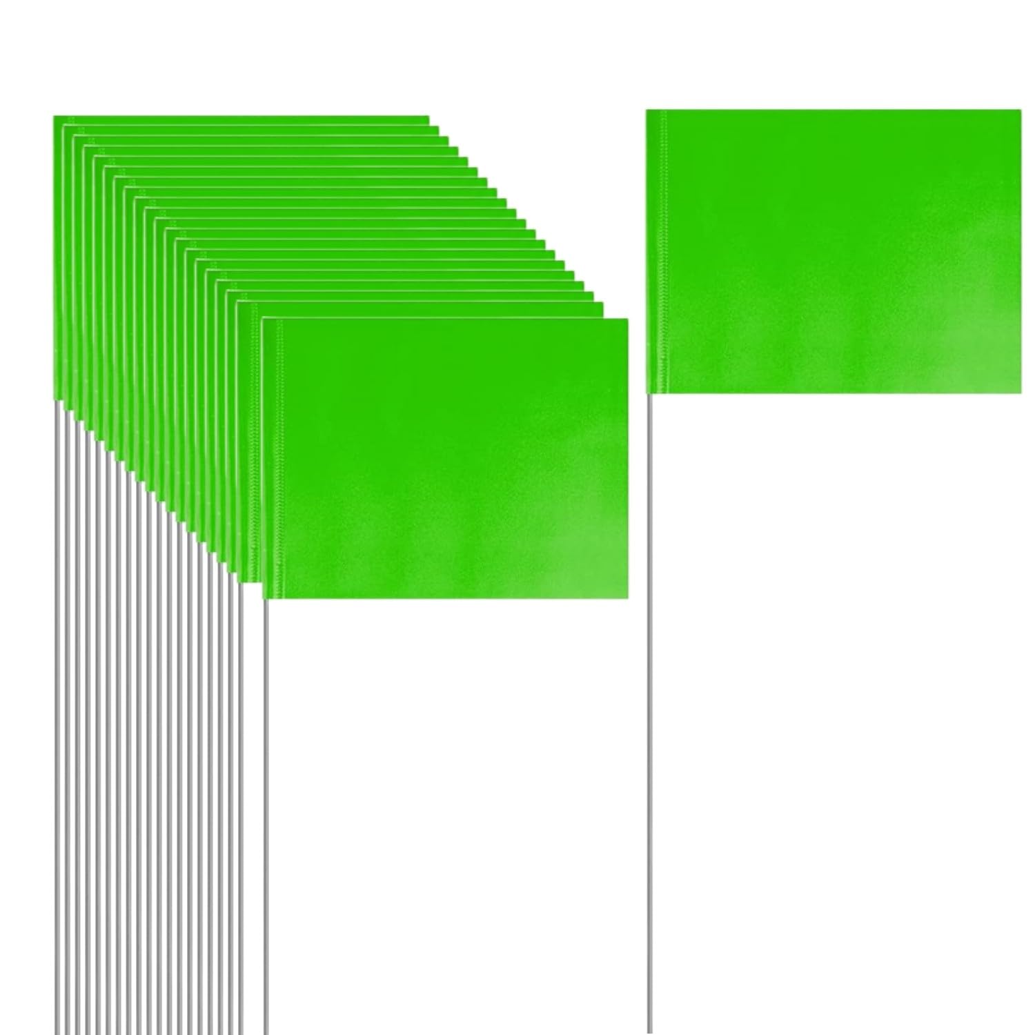 50 Pack 4.92"x3.81" Marking Flags Green with 15.3" Steel Pole Yard Markers Flag Landscape Flags Sprinkler Flags Dog Fence Flags for Yard Lawn Fence Landscaping