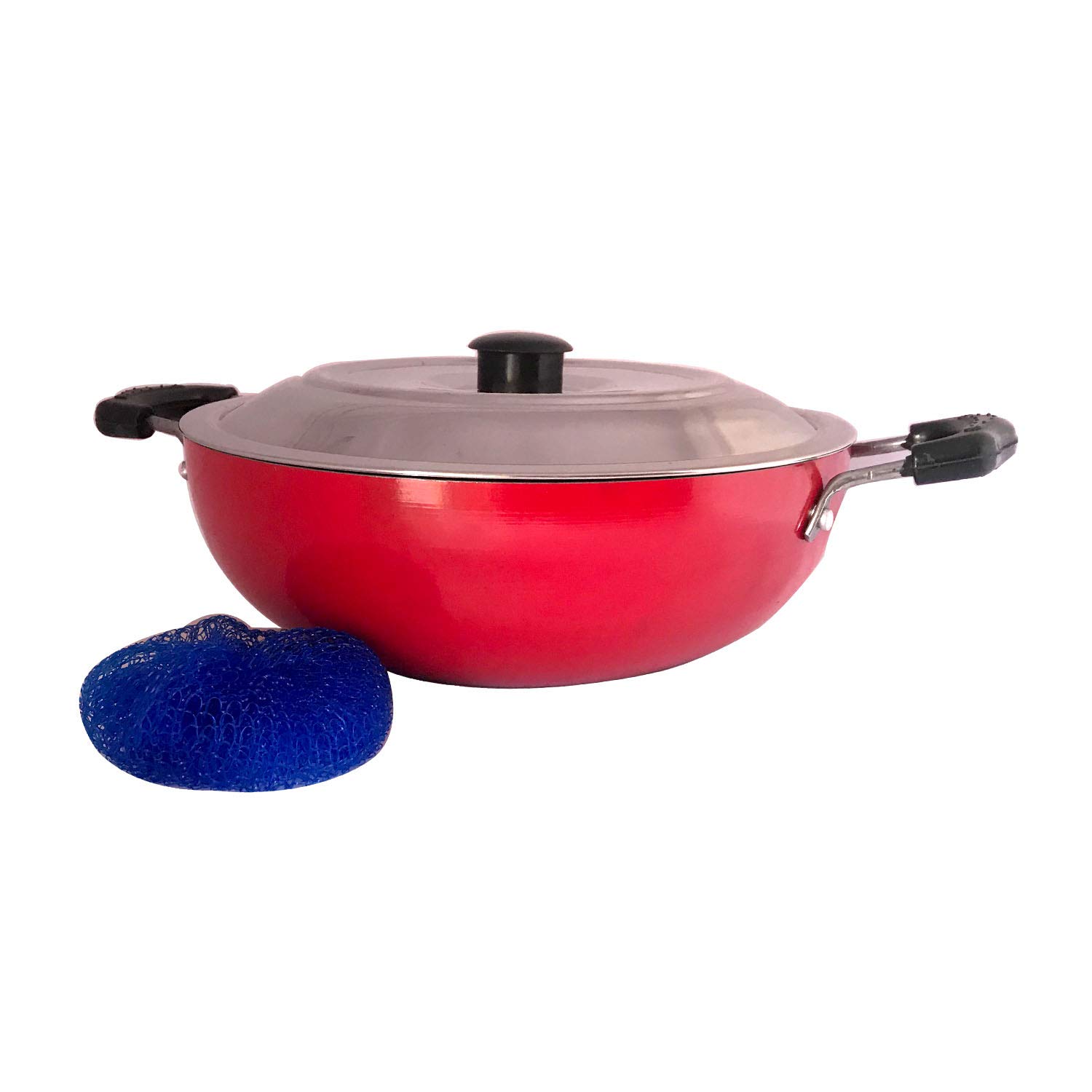 Non-Stick Deep Kadai with Stainless Steel Lid Non Stick Frying Pan Wok Flat Bottom Non Stick All Purpose Pan Aluminium Kadhai Deep Fry Pan (220mm) 2Ltr