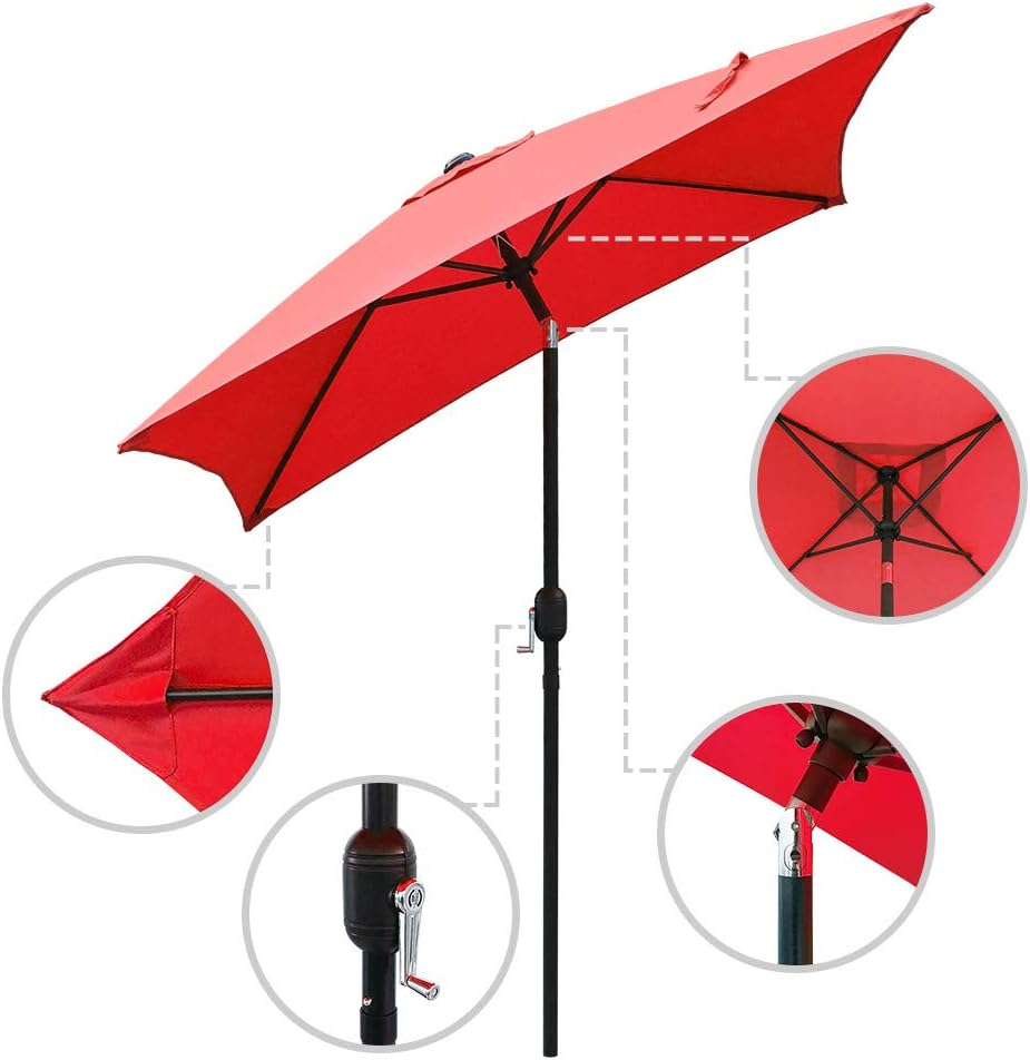 Amazon Com Abble Outdoor Patio Umbrella 6 5 Ft Square With Tilt And Crank Weather Resistant Uv Protective Umbrella Durable 6 Sturdy Steel Ribs Market Outdoor Table Umbrella Red Garden Outdoor