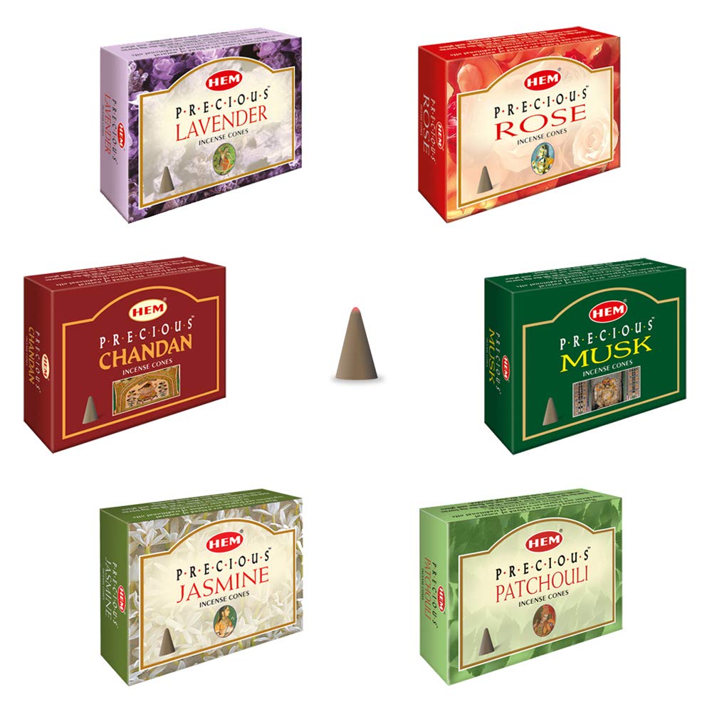 Hem Precious 6 Variant Assorted Incense Dhoop Cone Set (15.2 cm x 12.7