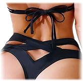 Women's Bikini Bottom Cheeky Swimsuit Criss Cross Cut Out Back Bathing Suit Bottoms