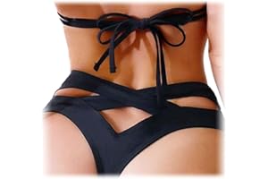 Women's Bikini Bottom Cheeky Swimsuit Criss Cross Cut Out Back Bathing Suit Bottoms