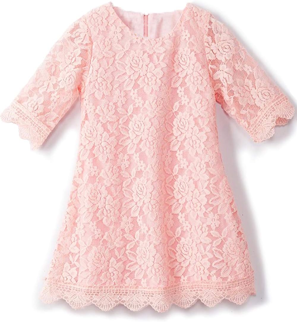 APRIL GIRLFlower Girl Dress, Lace Dress 3/4 Sleeve Dress