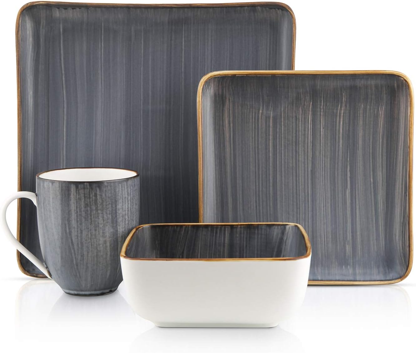  | Stone Lain Brushed Square Porcelain Dinnerware Set, Service For 4, Gray: Dinnerware Sets