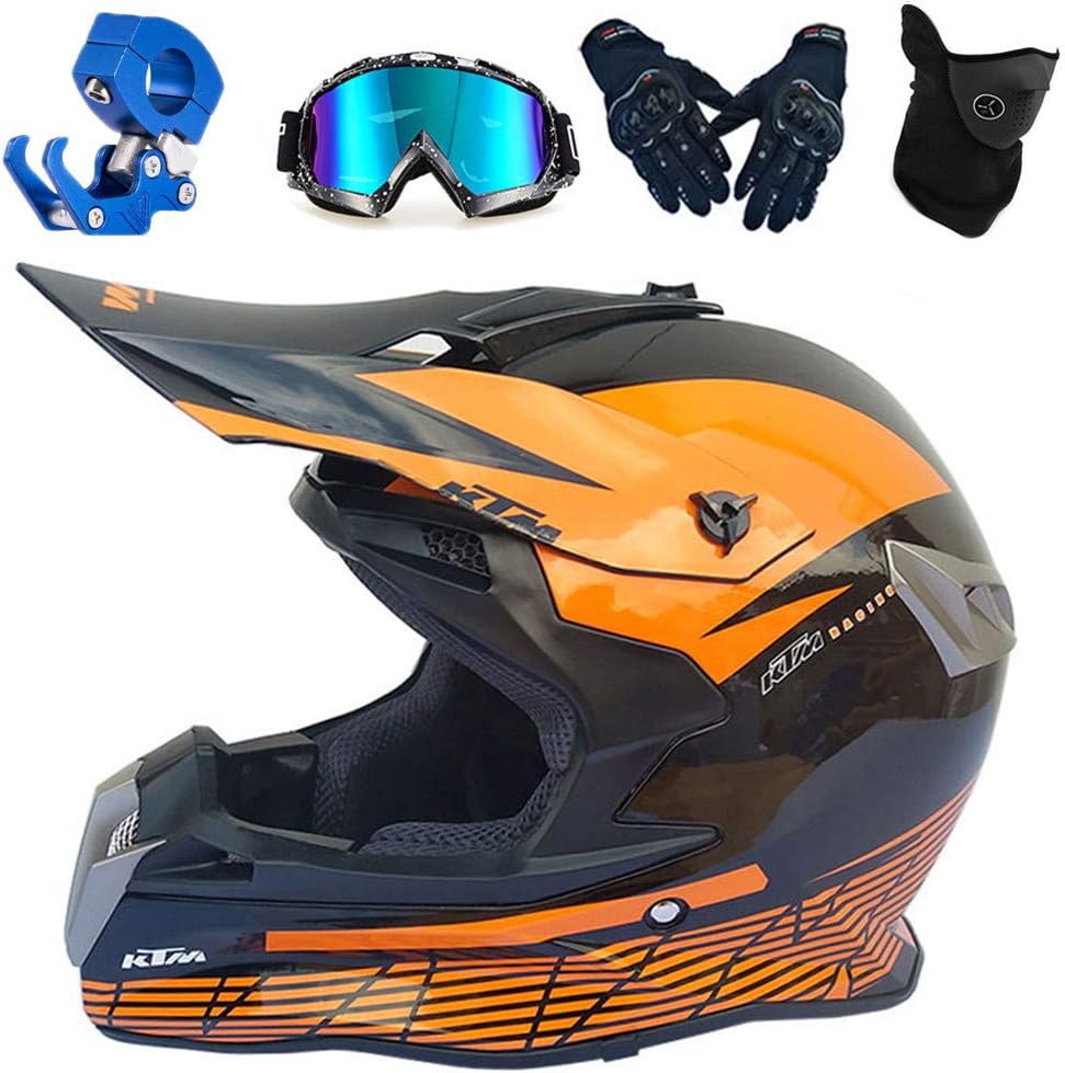 black and orange motocross helmet