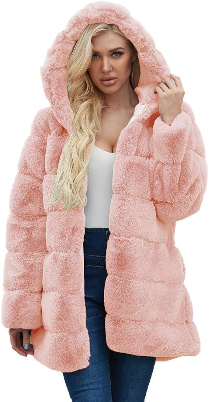 pink fluffy hooded jacket