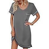 Ekouaer Womens Nightgowns for Women Short Sleeves V Neck Sleepwear Plus Size Sleepshirt Short Nightshirt Tshirts Dress S-XXL