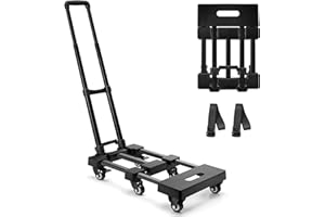 KEDSUM Folding Hand Truck with 6 Wheels(2 with Brake), 530 LBS Heavy Duty Collapsible Dolly Cart, Car Seat Dolly with 2 Lashing Straps for Airport, Travel, Moving, No Assembly Required, Black